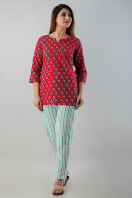 swadeshi fashion store Women Floral Print Red Top & Pyjama Set