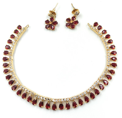 PBM CREATIONS Copper Gold-plated Maroon, White Jewellery Set(Pack of 1)