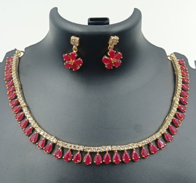 PBM CREATIONS Copper Gold-plated Pink Jewellery Set(Pack of 1)