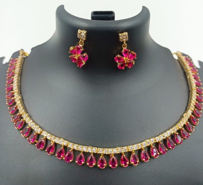 PBM CREATIONS Copper Gold-plated Gold, Ruby Red Jewellery Set(Pack of 1)