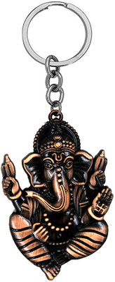 AFH First Pray Lord Ganesh Copper Double Sided Religious Gifting Key Charm Key Chain Key Chain