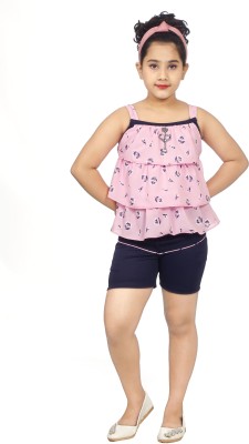 Style Junction Girls Party(Festive) Top Pant(pink)