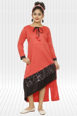 KAARIGARI Girls Maxi/Full Length Party Dress(Red, Full Sleeve)