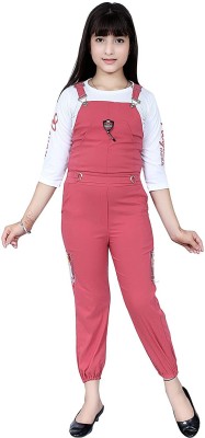 PERFECTPIVOT Dungaree For Girls Casual Printed Cotton Blend(Pink, Pack of 1)