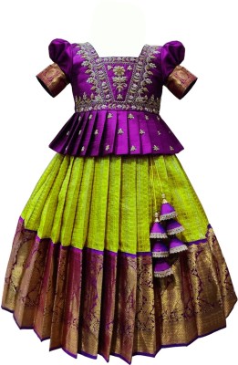 Wommaniya Impex Girls Lehenga Choli Ethnic Wear Embroidered Lehenga Choli(Purple, Pack of 1)
