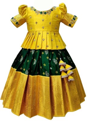 Wommaniya Impex Girls Lehenga Choli Ethnic Wear Embroidered Lehenga Choli(Yellow, Pack of 1)
