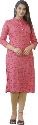 KKT Women Floral Print Straight Kurta(Pink)