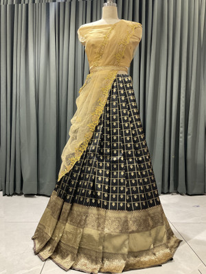 Fabcartz Embroidered, Self Design Semi Stitched Lehenga Choli(Black)