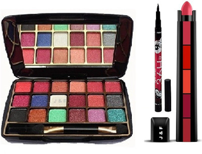 J & F 18 colors Series Eyeshadow , 36 Hours Gel Eyeliner , 5in1 Red edition Lipstick