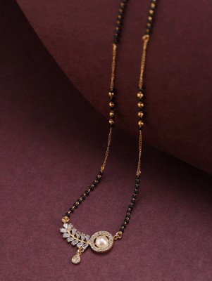 Mak Beautic Gold Plated Diamond Leaf Shape Pedand with fancy Chain Mangalsutra Alloy Mangalsutra