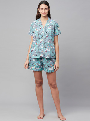 DIVENA Women Printed Green Top & Shorts Set