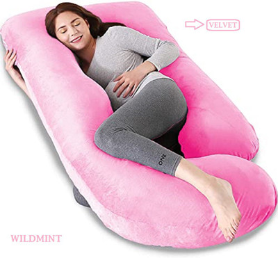 WILD MINT J Shape Polyester Fibre Solid Pregnancy Pillow Pack of 1(Pink)