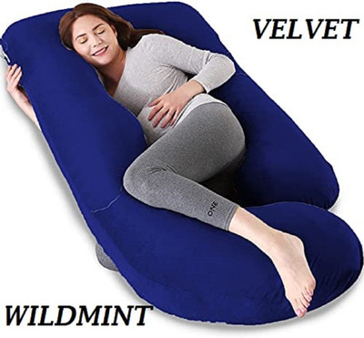WILD MINT J Shape Polyester Fibre Solid Pregnancy Pillow Pack of 1(Dark Blue)
