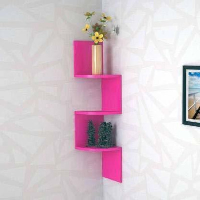 woodinzo Zig Zag MDF Wooden Shelf | Wall Mount | Zig zag Shape| Wall Shelf for Living MDF (Medium Density Fiber) Wall Shelf(Number of Shelves - 3, Pink)
