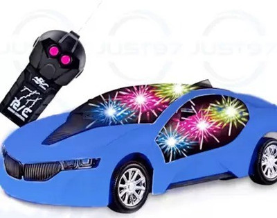 teezy Wireless Remote Control Fast Modern Car With 3D Light (Blue)(Multicolor)