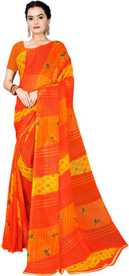 Suntex Floral Print Bandhani Georgette Saree(Orange)