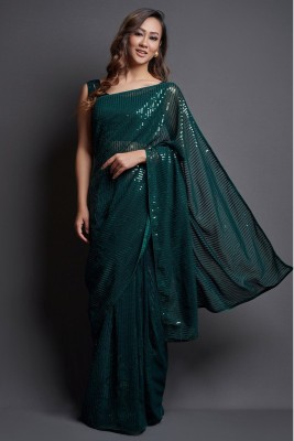 Mb Fashion Embroidered Bollywood Georgette Saree(Green)