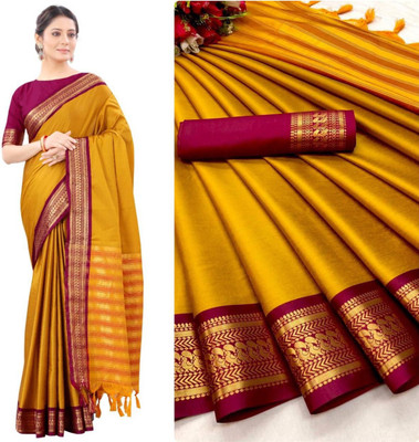 Jamila Solid/Plain Bollywood Cotton Silk Saree(Mustard)
