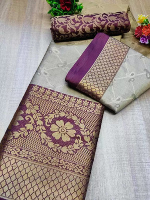 VRINDITA FASHION Woven Banarasi Jacquard, Cotton Silk Saree(Cream)
