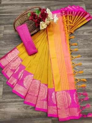 VRINDITA FASHION Self Design, Woven Banarasi Art Silk, Cotton Silk Saree(Gold)