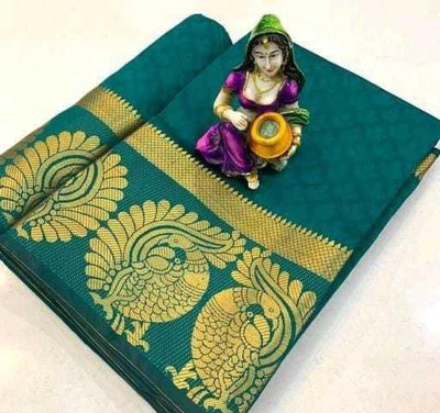 BHOLEBABA CREATION Woven Banarasi Tussar Silk Saree(Dark Green)