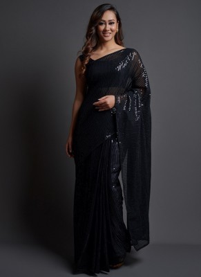 DDRS Fashion Embellished Bollywood Georgette Saree(Black)