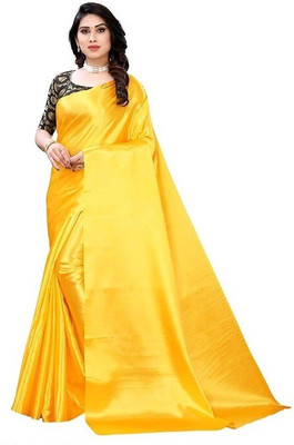 Arpita Fashion Solid/Plain Bollywood Pure Silk, Satin Saree(Yellow)