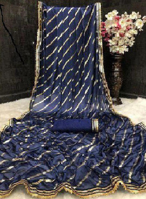 JAY AMBEY FABRICS Striped Bollywood Lycra Blend Saree(Dark Blue)