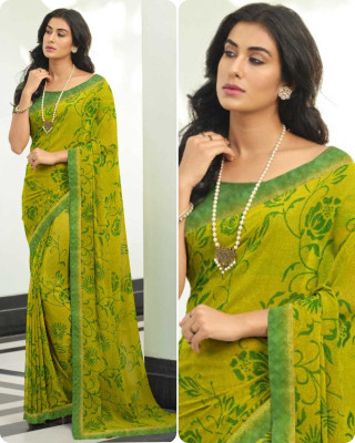 peer store Printed, Self Design, Graphic Print, Floral Print, Checkered, Solid/Plain Bollywood Georgette, Chiffon Saree(Light Green)