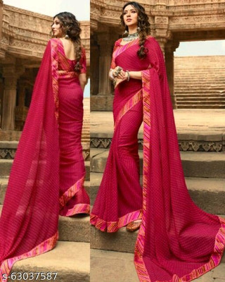 BLEESBURY Printed, Self Design, Graphic Print, Floral Print, Checkered, Solid/Plain Bollywood Georgette, Chiffon Saree(Pink)