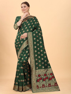 SATYAM WEAVES Woven Banarasi Cotton Silk Saree(Multicolor)