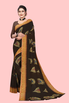 THE PRIVATE LABLE Printed Daily Wear Georgette Saree(Brown)