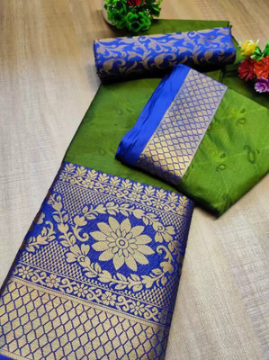 VRINDITA FASHION Woven Banarasi Jacquard, Cotton Silk Saree(Green)