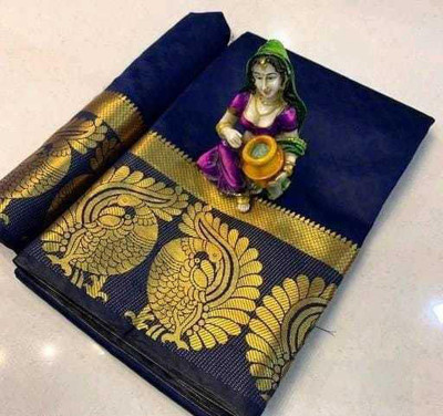 BHOLEBABA CREATION Woven Banarasi Tussar Silk Saree(Dark Blue)