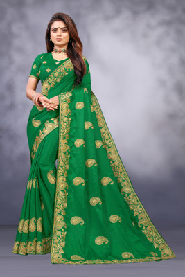 jogani brother Embroidered Assam Silk Art Silk Saree(Green)