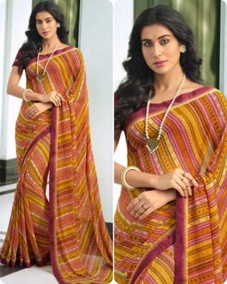 BLEESBURY Printed, Self Design, Graphic Print, Floral Print, Checkered, Solid/Plain Bollywood Georgette, Chiffon Saree(Orange)