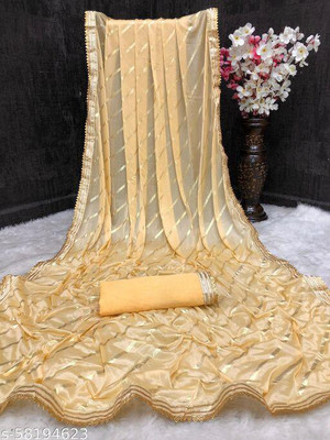 mahim Self Design Leheria Lycra Blend Saree(Cream)