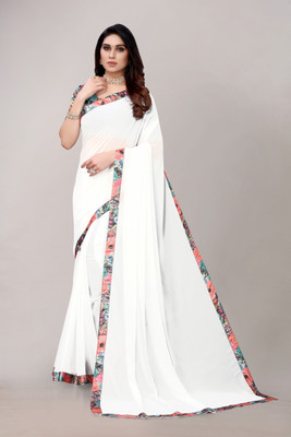 NESHVI ENTERPRISE Solid/Plain Bollywood Georgette Saree(White)