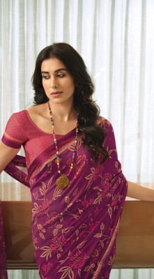 BLEESBURY Printed, Self Design, Graphic Print, Floral Print, Checkered, Solid/Plain Bollywood Georgette, Chiffon Saree(Purple)