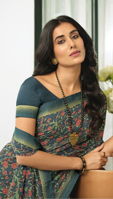 BLEESBURY Printed, Self Design, Graphic Print, Floral Print, Checkered, Solid/Plain Bollywood Georgette, Chiffon Saree(Green)