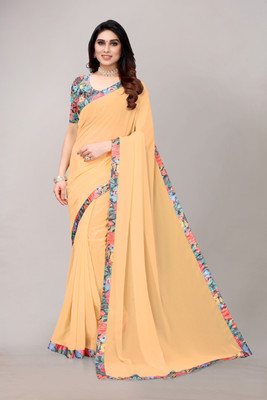 NESHVI ENTERPRISE Solid/Plain Bollywood Georgette Saree(Beige)