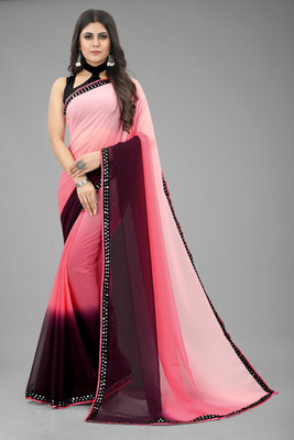PRISHA SAREES Solid/Plain Bollywood Lycra Blend Saree(Pink)