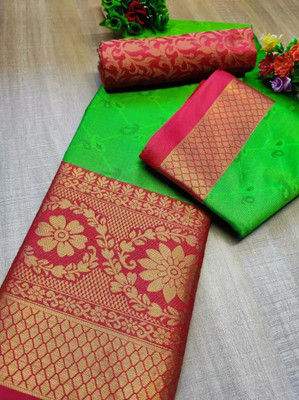 Juhi Collection Self Design, Woven, Solid/Plain Banarasi Jacquard, Cotton Silk Saree(Green)