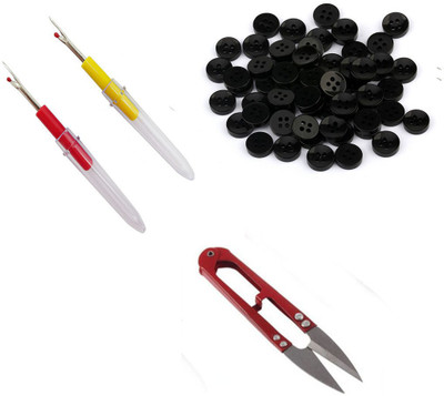 Crafts Haveli 3 Items Combo : 2 Seam Ripper, 1 Thread Cutter & 20 Black Button Sewing Kit
