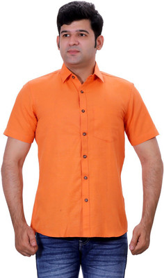 LIBSADRESSES Men Solid Formal Orange Shirt