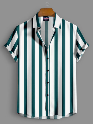 COMBRAIDED Men Striped Casual Green, White Shirt
