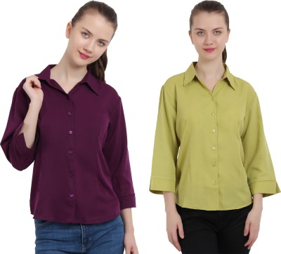 Klowvila Fashion Women Self Design Casual Multicolor Shirt(Pack of 2)