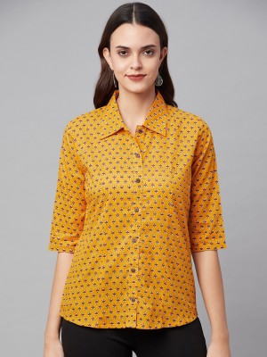 DIVENA Women Printed Casual Yellow Shirt