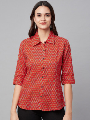DIVENA Women Printed Casual Red Shirt