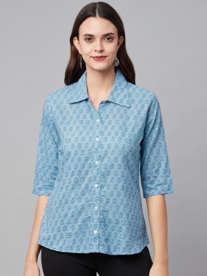 DIVENA Women Printed Casual Blue Shirt